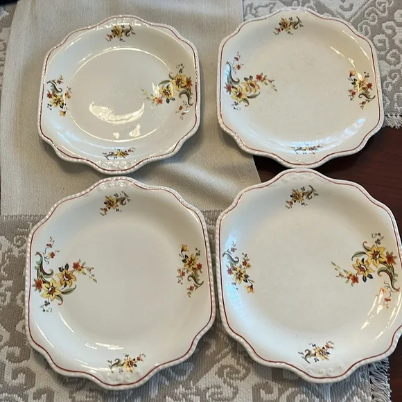 Large Plate/Bowls 11” Homer Laughlin Orange Line Floral Rare 1930s Era Set of 4 - Picture 2 of 5